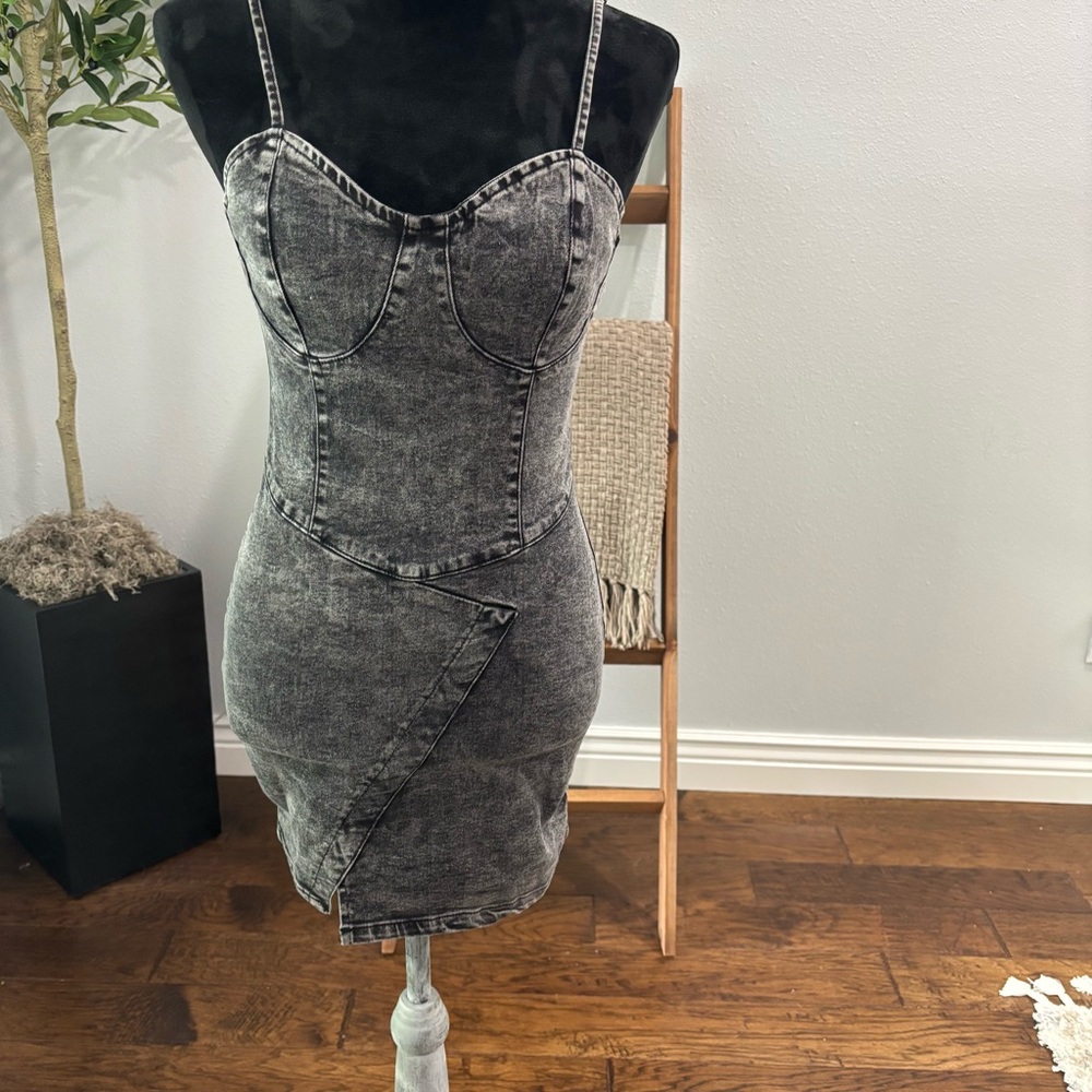Denim Spaghetti Strap Dress grey